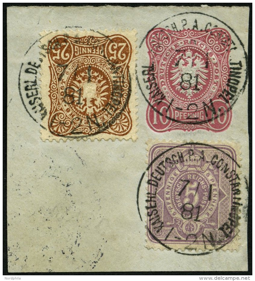 DP T&Uuml;RKEI V 32,43a BrfStk, 7.1.1881, 5 Pfe. Graulila (kleine Eckkorrektur) Und 25 Pf. Orangebraun Auf 10 Pf. Ganzsa - Deutsche Post In Der Türkei