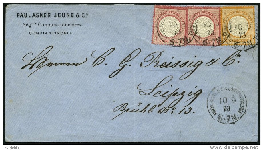 DP T&Uuml;RKEI V 18,19 BRIEF, 10.5.1873, 1/2 Gr. Und 2x 1 Gr. Gro&szlig;er Brustschild Auf Brief &uuml;ber VARNA-DONAU N - Deutsche Post In Der Türkei