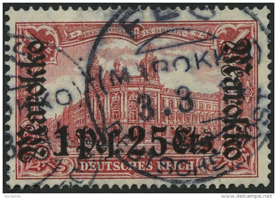 DP IN MAROKKO 55IA O, 1911, 1 P. 25 C. Auf 1 M., Friedensdruck, Stempel FES, Pracht, Mi. (80.-) - Deutsche Post In Marokko