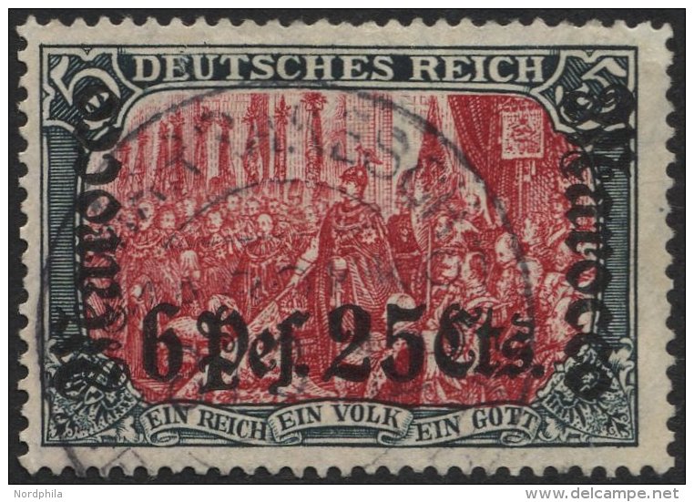 DP IN MAROKKO 45 O, 1906, 6 P. 25 C. Auf 5 M., Mit Wz., Stempel MARRAKESCH (KK), Feinst (Laschenaufriss Und Ausgebessert - Deutsche Post In Marokko