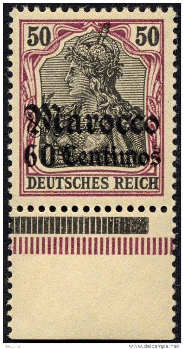 DP IN MAROKKO 28 **, 1905, 60 C. Auf 50 Pf., Ohne Wz., Postfrisch, Pracht, Mi. 70.- - Deutsche Post In Marokko