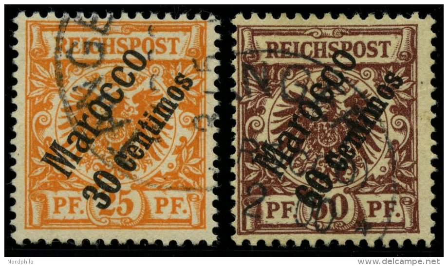 DP IN MAROKKO 5a,6 O, 1899, 30 C. Auf 25 Pf. Gelblichorange Und 60 C. Auf 50 Pf. Lebhaftr&ouml;tlichbraun, 2 Prachtwerte - Morocco (offices)