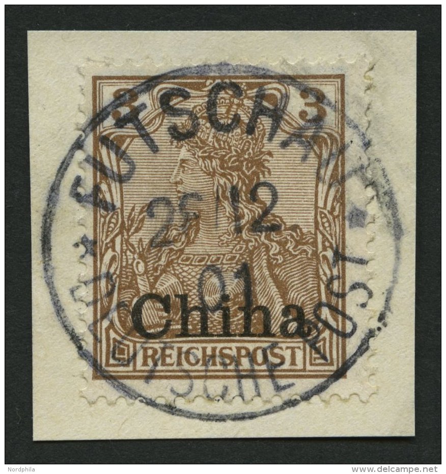 DP CHINA 15b BrfStk, 1902, 3 Pf. Dunkelorangebraun, Zentrischer Stempel FUTSCHAU, Kabinettbriefst&uuml;ck - China (offices)