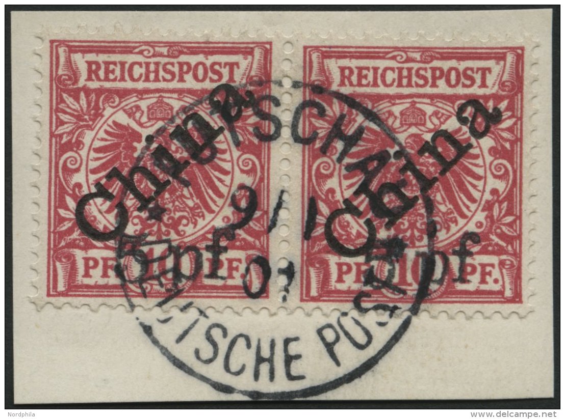 DP CHINA 7IB Paar BrfStk, 1900, 5 Pf. Auf 10 Pf. Diagonaler Aufdruck Im Waagerechten Paar Auf Briefst&uuml;ck, Zentrisch - Deutsche Post In China