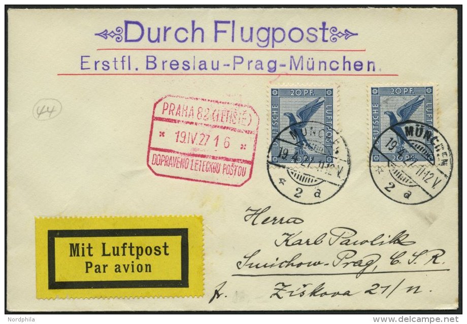 ERST-UND ER&Ouml;FFNUNGSFL&Uuml;GE 27.5.04 BRIEF, 19.4.1927, M&uuml;nchen-Prag, Prachtbrief - Zeppeline