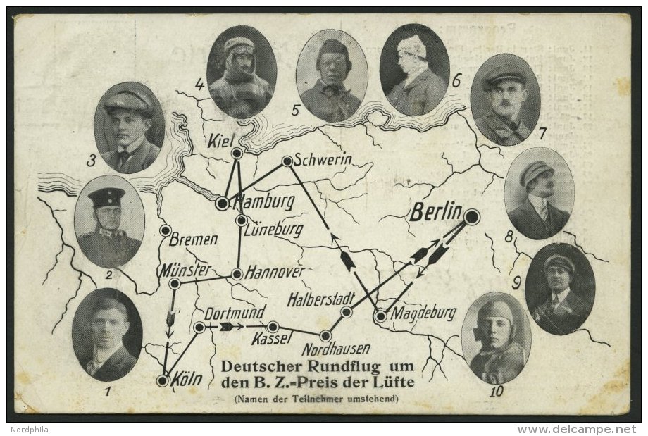 PIONIERFLUGPOST 1909-1914 1913, Deutscher Rundflug, Portraitkarte (10 Piloten), Offizielle Ansichtskarte, Gebraucht, Fei - Luft- Und Zeppelinpost