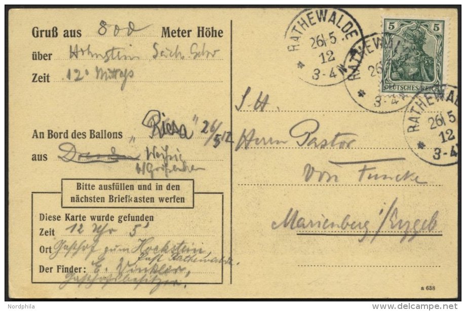 BALLON-FAHRTEN 1897-1916 26.5.1912, K&ouml;niglicher S&auml;chsischer Verein F&uuml;r Luftschiffahrt Dresden, Karte F&uu - Fesselballons