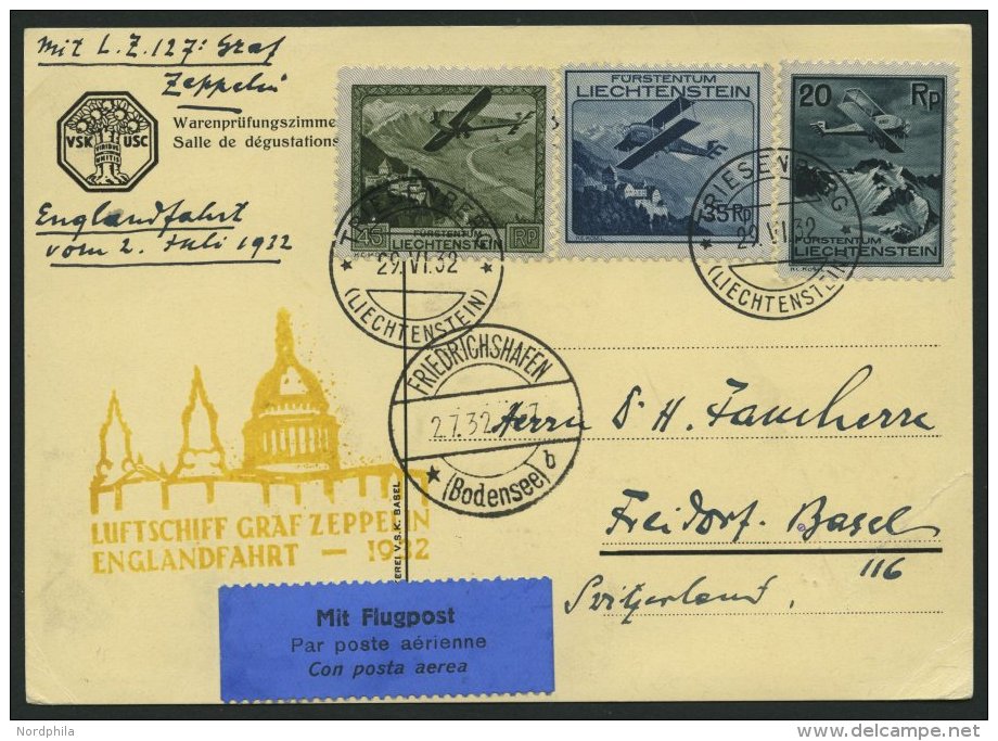 ZULEITUNGSPOST 168 BRIEF, Liechtenstein: 1932, Englandfahrt, Prachtkarte - Zeppelins