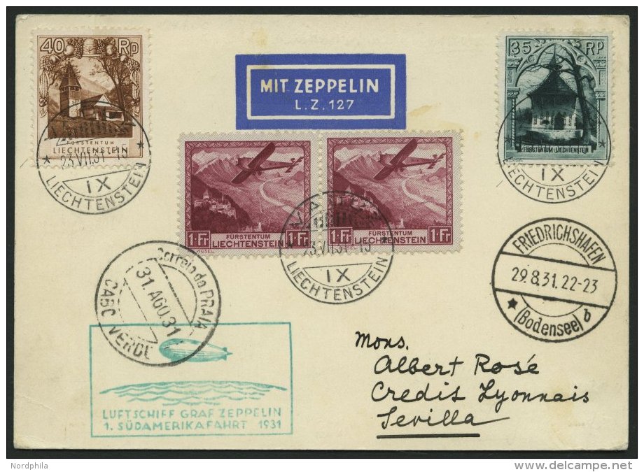 ZULEITUNGSPOST 124Aa BRIEF, Liechtenstein: 1931, 1. S&uuml;damerikafahrt, Abwurf Kap Verde, Frankiert U.a. Mit 2x Mi.Nr. - Luft- Und Zeppelinpost