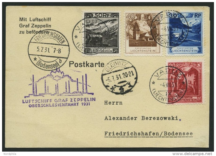 ZULEITUNGSPOST 115 BRIEF, Liechtenstein: 1931, Oberschlesienfahrt, Prachtkarte - Zeppeline