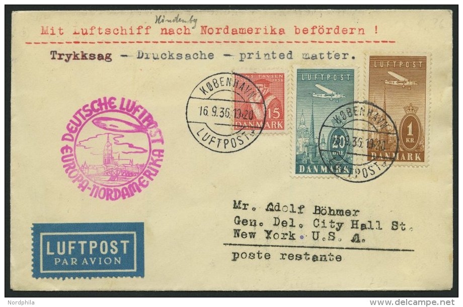 ZULEITUNGSPOST 439 BRIEF, D&auml;nemark: 1936, 9. Nordamerikafahrt, Drucksache, Prachtbrief - Zeppeline