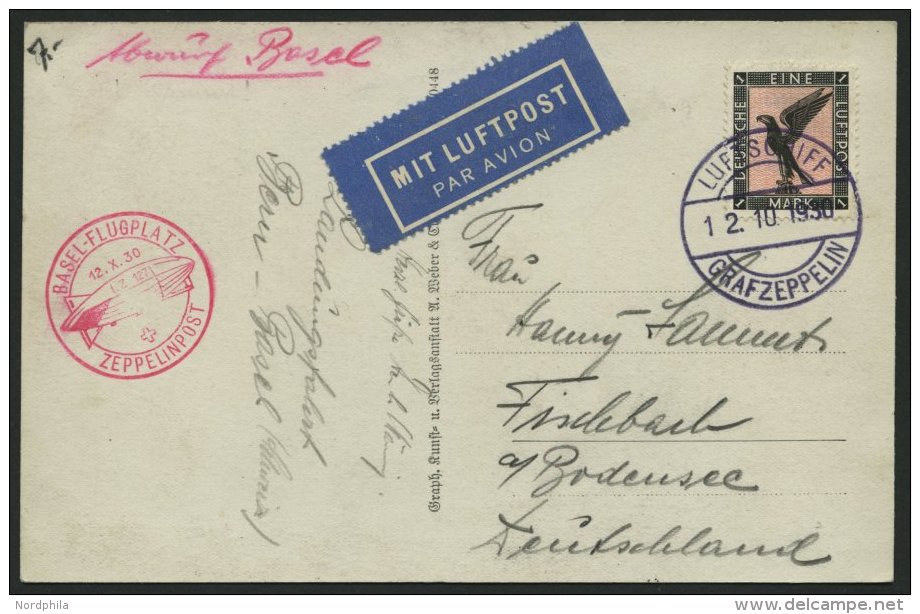 ZEPPELINPOST 93Bb BRIEF, 1930, Landungsfahrt Nach Basel, Bordpost, Prachtkarte - Luft- Und Zeppelinpost