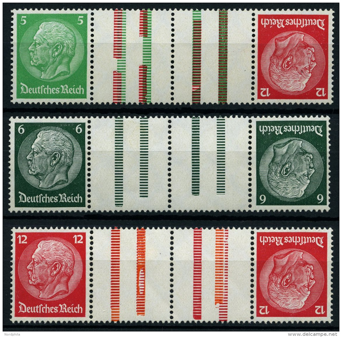 ZUSAMMENDRUCKE KZ 17-19 *, 1933, Hindenburg, Wz. 2, Falzrest, Marken Fast Alle Postfrisch, 3 Prachtwerte - Zusammendrucke