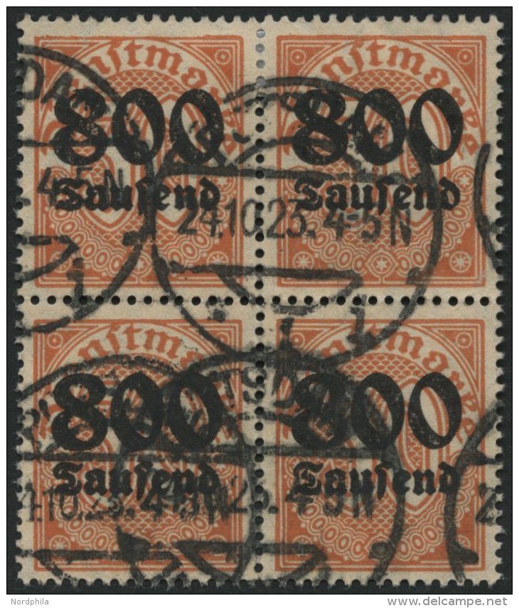 DIENSTMARKEN D 95Y VB O, 1923, 800 Tsd. M. Auf 30 Pf. Dunkelrotorange Auf Mattgelblichorange, Wz. 1, Im Viererblock, Pra - Dienstmarken