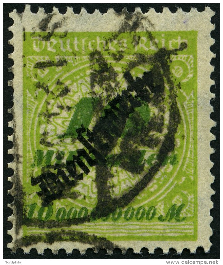 DIENSTMARKEN D 86 O, 1923, 10 Mrd. M. Schw&auml;rzlichgr&uuml;ngelb/olivgr&uuml;n, Ein Fehlender Zahn Sonst Pracht, Gepr - Dienstmarken