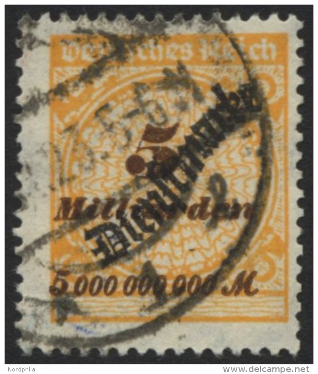 DIENSTMARKEN D 85 O, 1923, 5 Mrd. M. Lebhaftgelblichorange/siena, &uuml;blich Gez&auml;hnt Pracht, Gepr. Peschl, Mi. 110 - Service