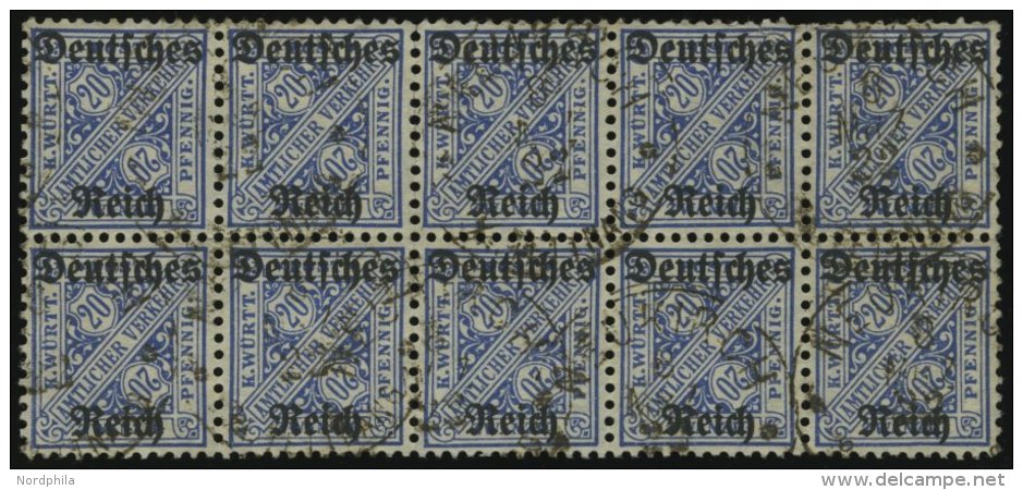 DIENSTMARKEN D 60Y O, 1920, 20 Pf. Ultramarin, Wz. Ringe, Im Zehnerblock, Stempel NEUKIRCH, Die Oberen Rechten Marken Kl - Dienstmarken