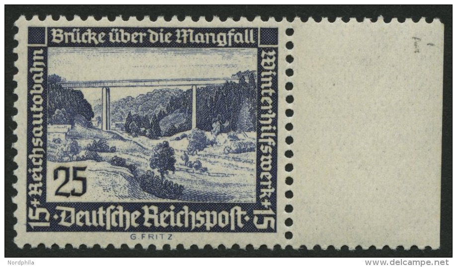 Dt. Reich 641x **, 1936, 25 Pf. Autobahnbr&uuml;cke, Senkrechte Gummiriffelung, Rechtes Randst&uuml;ck, Pracht, Fotobefu - Sonstige & Ohne Zuordnung