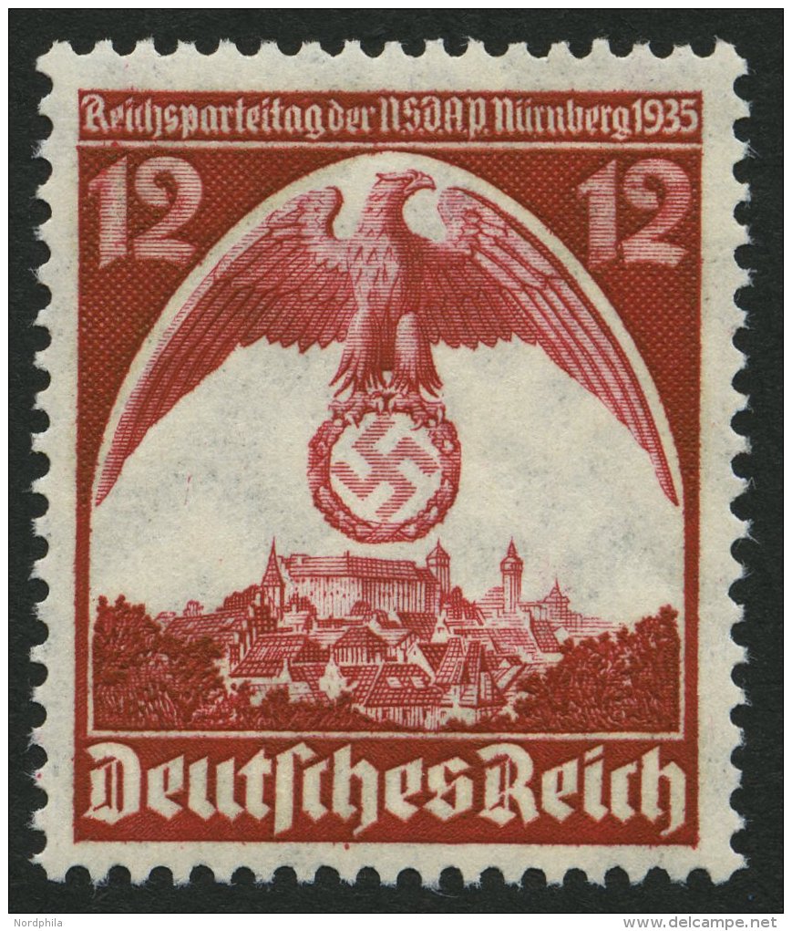 Dt. Reich 587Y **, 1935, 12 Pf. N&uuml;rnberger-Parteitag, Wz. Schenkel Nach Rechts, Pracht, Fotobefund H.D. Schlegel, M - Sonstige & Ohne Zuordnung