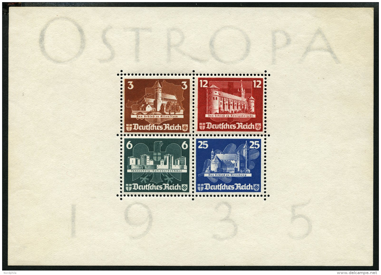 Dt. Reich Bl. 3 O, 1935, Block OSTROPA, Sonderstempel, Auf Unterlage Klebend, Rechts Verklebter Riss Sonst Pracht, Mi. 1 - Gebraucht