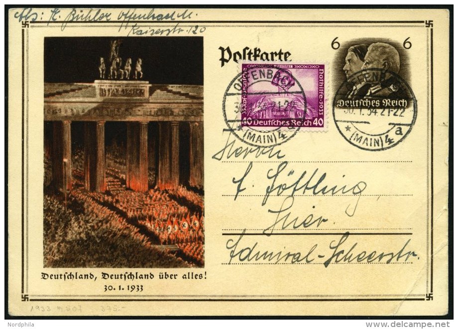 Dt. Reich 507 BRIEF, 1933, 40 Pf. Wagner, Prachtst&uuml;ck Auf &uuml;berfrankierter Postkarte, Mi. (170.-) - Gebraucht