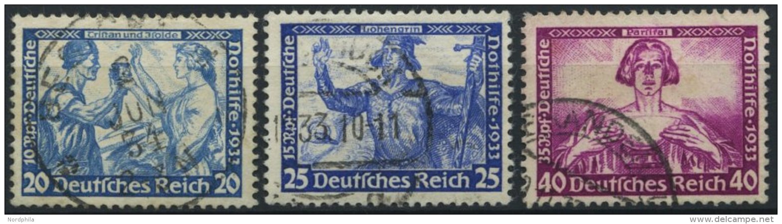 Dt. Reich 505B,506/7A O, 1933, 20, 25 Und 40 Pf. Wagner, 3 Werte &uuml;blich Gez&auml;hnt, Pracht, Mi. 350.- - Gebraucht