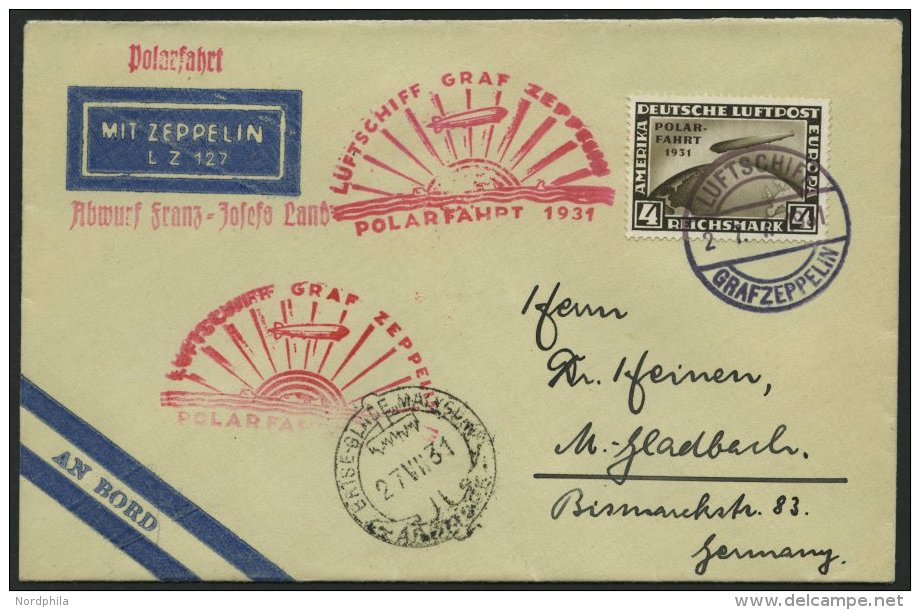 Dt. Reich 458 BRIEF, 1931, 4 RM Polarfahrt Auf Polarfahrtbrief, Pracht - Gebraucht