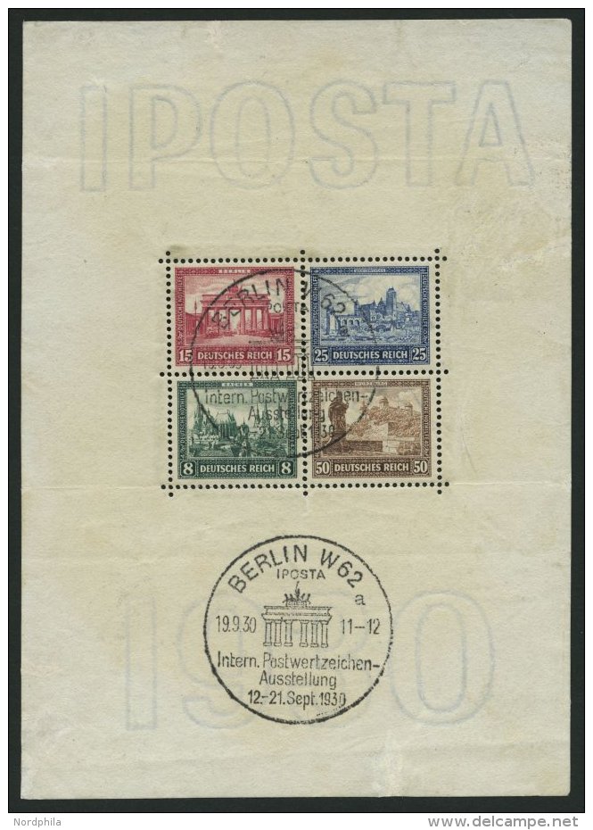 Dt. Reich Bl. 1 O, 1930, Block IPOSTA, Sonderstempel, R&auml;nder Fleckig Und B&uuml;ge, Herzst&uuml;ck Pracht, Mi. 2000 - Gebraucht