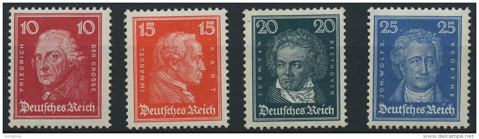 Dt. Reich 390-93 **, 1926, 10 - 25 Pf. Ber&uuml;hmte Deutsche, 4 Werte &uuml;blich Gez&auml;hnt Pracht, Mi. 234.- - Ungebraucht