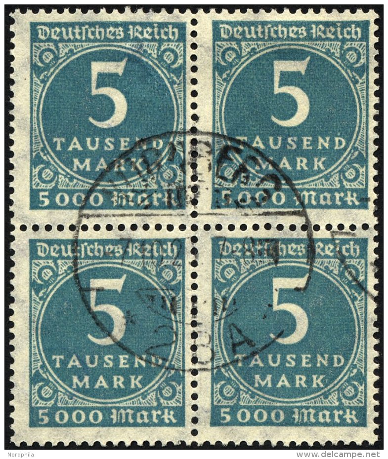 Dt. Reich 274 VB O, 1923, 5 Tsd. M. Mittelblaugr&uuml;n Im Viererblock, Pracht, Gepr. Infla - Gebraucht