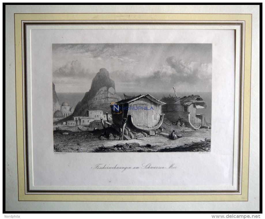 ISRAEL: Fischerwohnungen Am Schwarzen Meer, Stahlstich Von Geyer/French Um 1840 - Lithographies