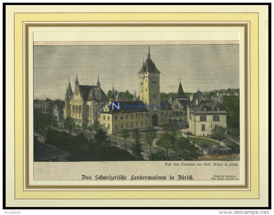 Z&Uuml;RICH: Das Landesmuseum, Kolorierter Holzstich Von 1898 - Lithographien