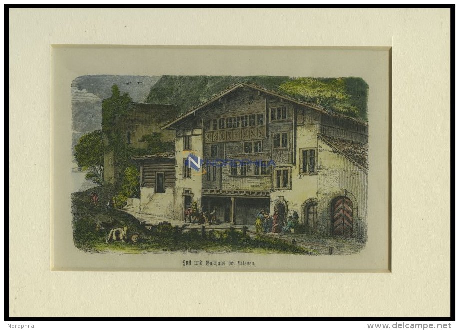 Bei SILENEN: Sust Und Gasthaus, Kolorierter Holzstich Um 1880 - Lithographien