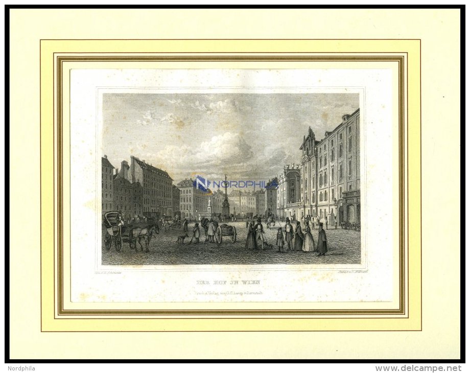 WIEN: Der Hof In Wien Mit H&uuml;bscher Personenstaffage Im Vordergrund, Stahlstich Von Sch&ouml;nfeld/Willmann, 1840 - Lithographies