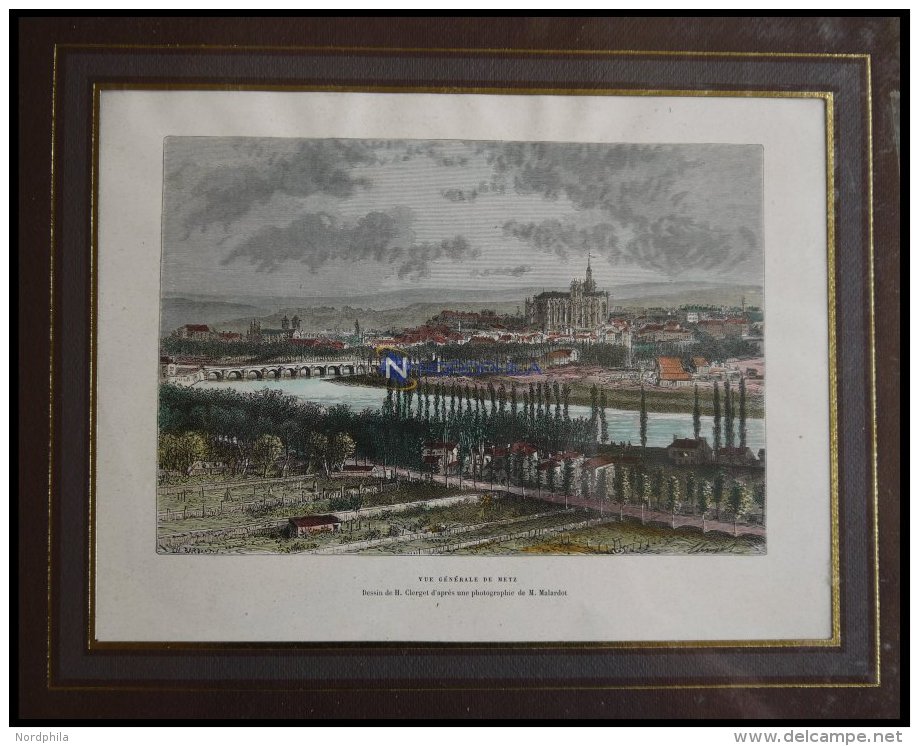 METZ, Gesamtansicht, Kolorierter Holzstich Nach Malardot Um 1880 - Lithographien