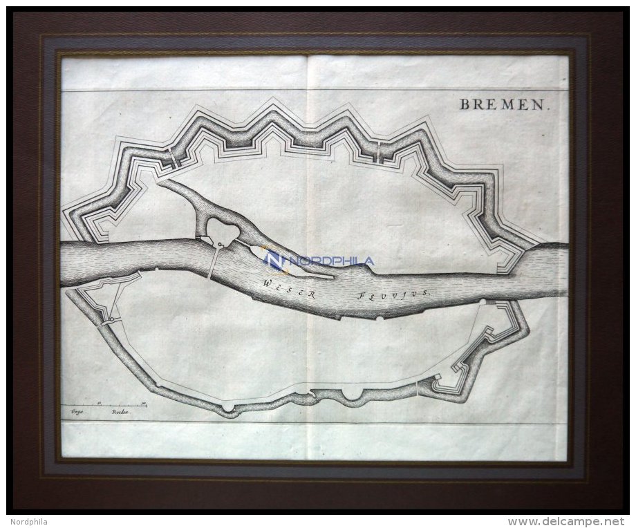 BREMEN. Grundri&szlig;plan Der Stadtmauern Mit Der Weser,Kupferstich Um 1700 - Lithographien