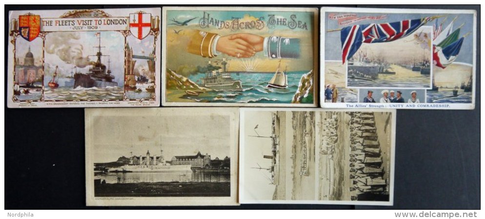 ALTE POSTKARTEN - SCHIFFE BIS 1949 5 Verschiedene Karten, U.a. The Fleet`s To London, Hands Across The Sea - Sonstige & Ohne Zuordnung