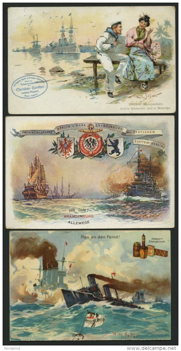 ALTE POSTKARTEN - SCHIFFE KAISERL. MARINE BIS 1918 Werbekarten, 3 Verschiedene: Christian G&uuml;nther, Provinzialgruppe - Warships