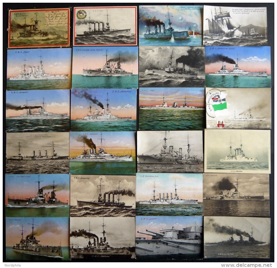 ALTE POSTKARTEN - SCHIFFE KAISERL. MARINE BIS 1918 Kriegsschiffe, Interessante Sammlung Von 54 Karten, Teils Sehr Selten - Krieg