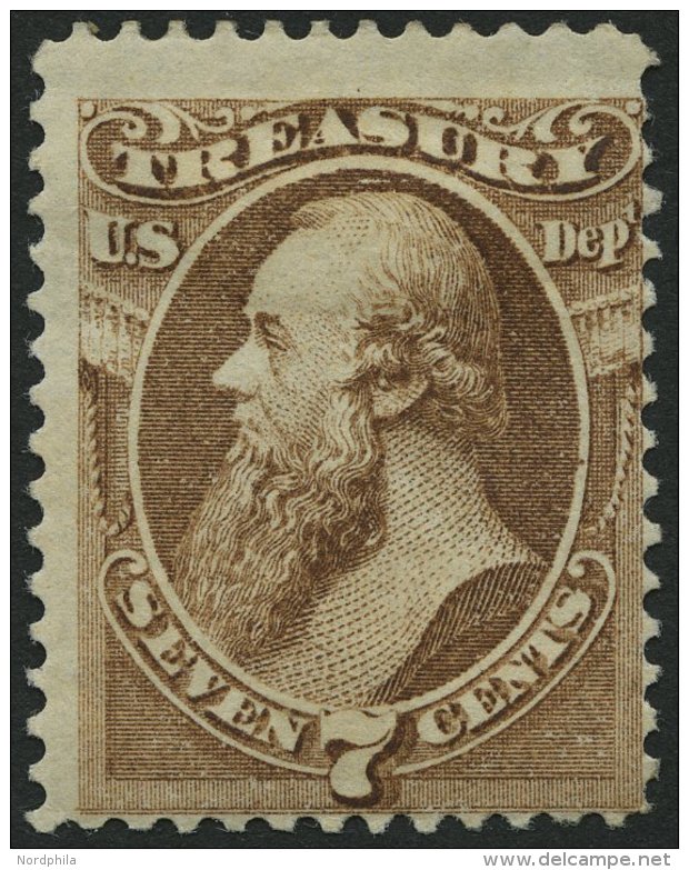 DIENSTMARKEN D 75 *, Scott O 76, 1873, 7 C. Treasury, Falzreste, Feinst, $ 250 - Other & Unclassified