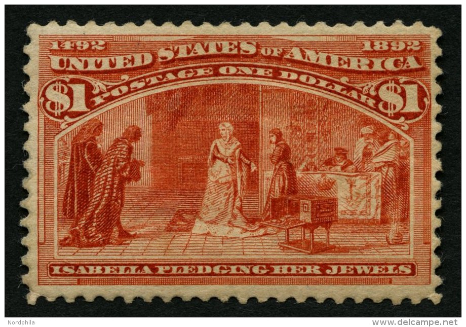 USA 84 *, Scott 241, 1893, 1 $ Columbus-Weltausstellung, Falzreste, Normale Z&auml;hnung, Pracht, $ 1100 - Used Stamps