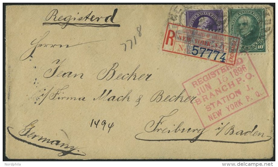 USA 63,68 BRIEF, Scott 221,226, 1896, 3 C. Jackson Und 10 C. Webster Auf Einschreibbrief Nach Freiburg, Pracht - Used Stamps