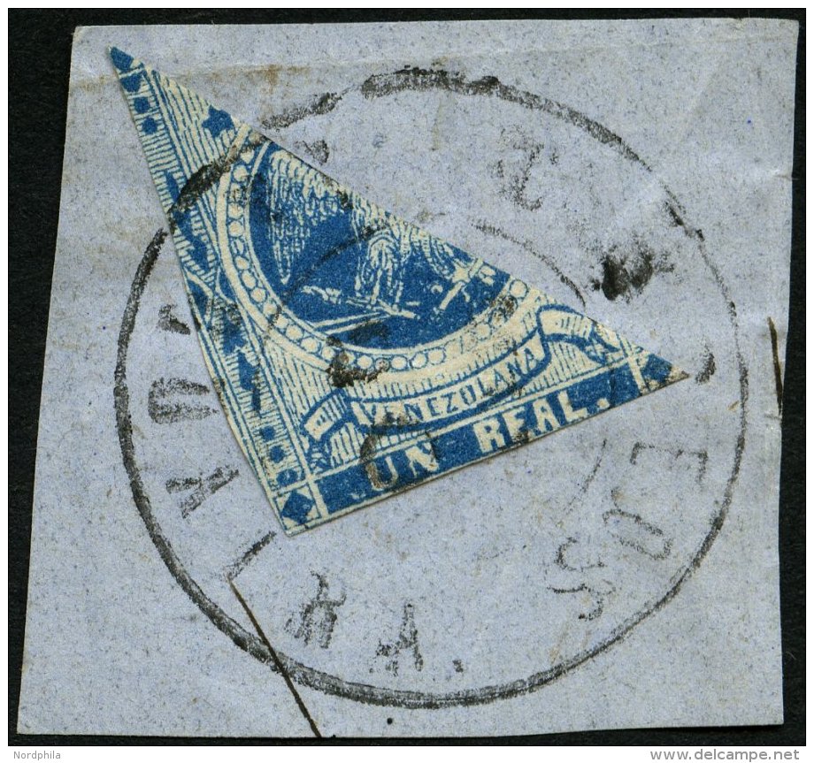VENEZUELA 10H BrfStk, 1863, 1 R. Blau, Diagonal Halbiert Auf Briefst&uuml;ck, &uuml;blich Gerandet, Pracht - Venezuela