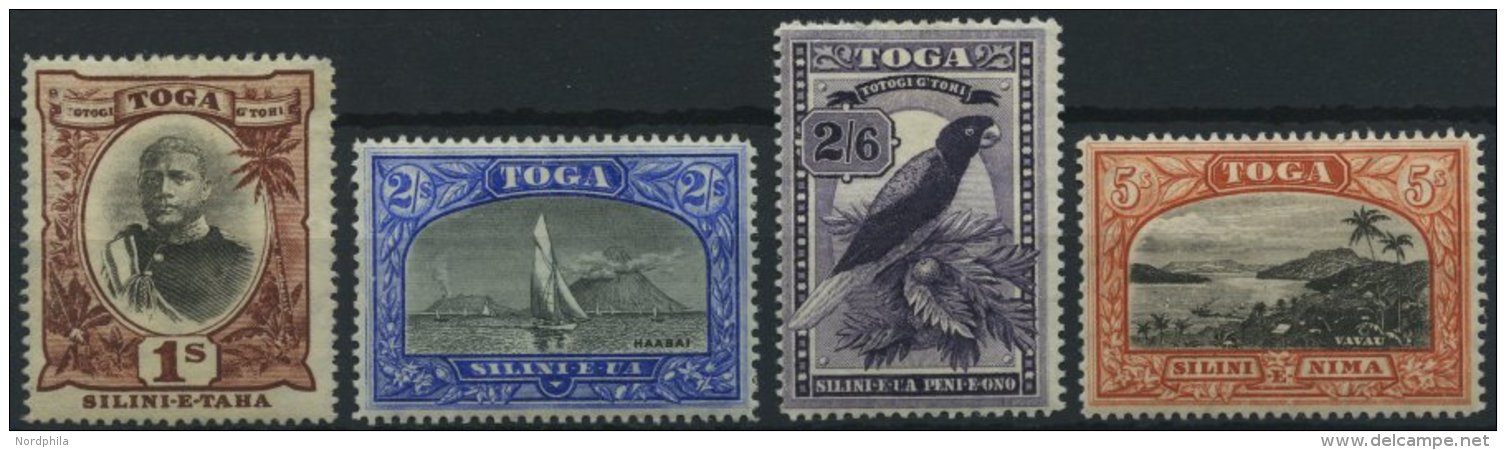 TONGA 49-52 *, 1897, 1 - 5 Sh. Freimarken, Falzreste, 4 Werte &uuml;blich Gez&auml;hnt Pracht, Mi. 149.- - Tonga (1970-...)