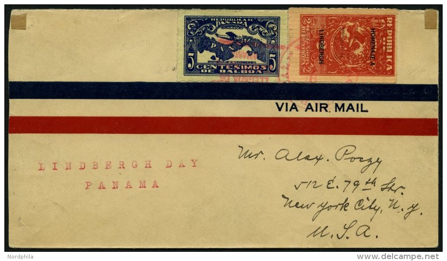 PANAMA 142-3 BRIEF, 9.1.1928, 2 Und 5 C. Auf Sonderflug Lindsbergh Day Nach New York, Feinst, M&uuml;ller Nr. 6 - Panama