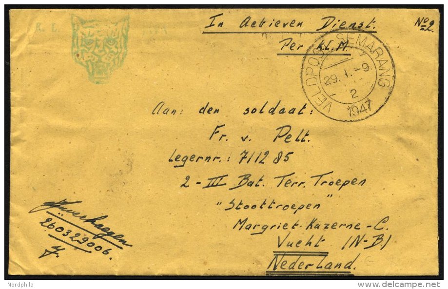 NIEDERL&Auml;NDISCH-INDIEN 1947, K2 VELDPOST-SEMARANG/2/1947 Und Handschriftlich Im Aktiven Dienst Auf Luft-Feldpostbrie - Niederländisch-Indien