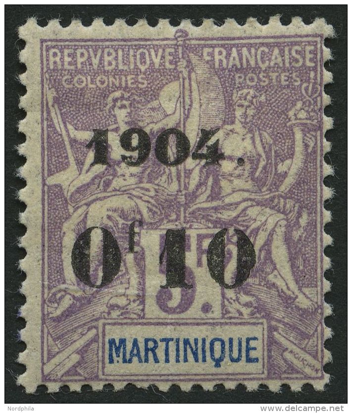 MARTINIQUE 55 *, 1904, 0f10 Auf 5 Fr. Lila/blau, Falzreste, Pracht, Mi. 200.- - Sonstige & Ohne Zuordnung