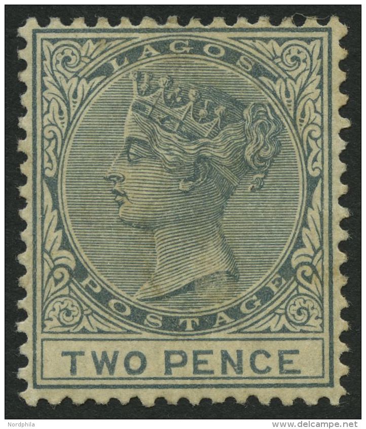 LAGOS 14 *, 1884, 2 P. Graublau, Wz. CA Einfach, Falzreste, Pracht, Mi. 95.- - Sonstige & Ohne Zuordnung