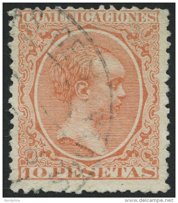 SPANIEN 201 O, 1889, 10 Pta. Ziegelrot, Rauhe Z&auml;hnung, Pracht, Mi. 100.- - Gebraucht