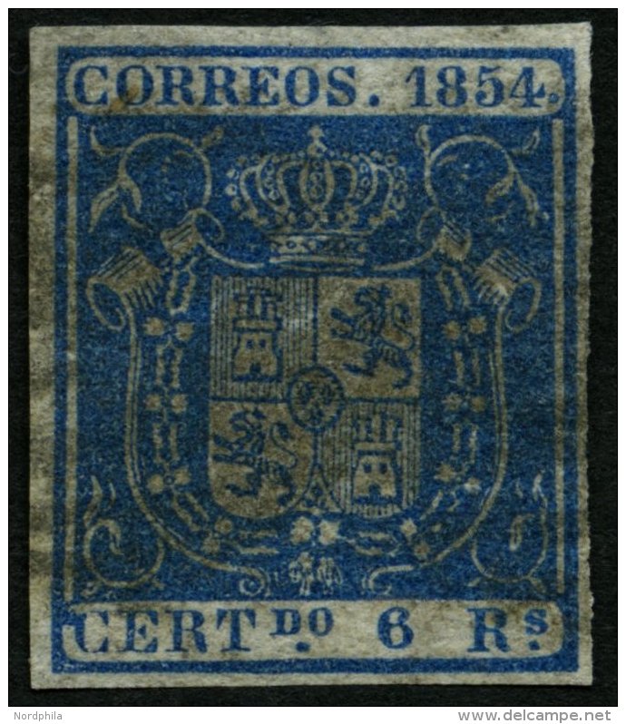 SPANIEN 30w O, 1854, 6 R. Blau, D&uuml;nnes Wei&szlig;es Papier, Pracht, Mi. 300.- - Gebraucht